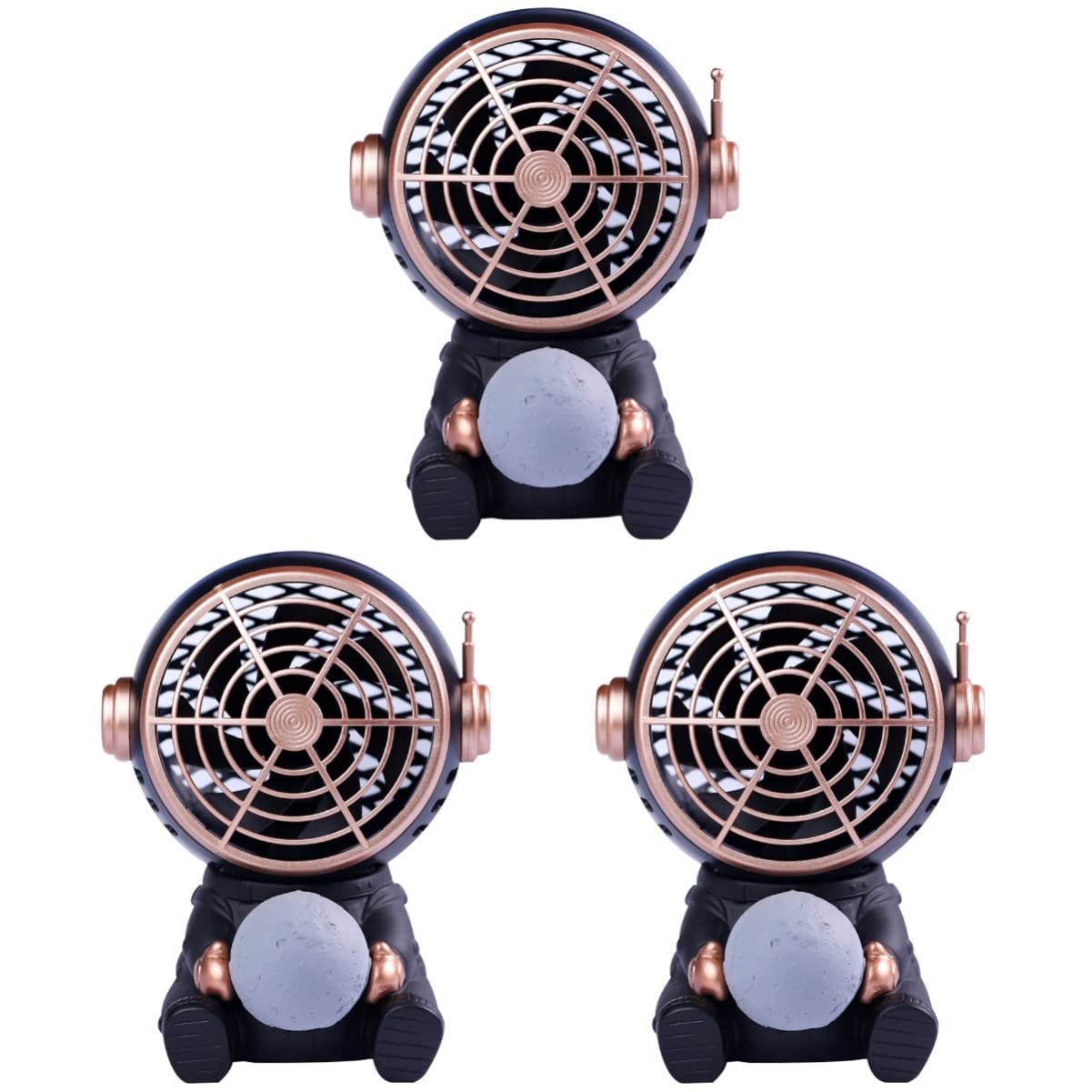 Bestoyard 3-Pack USB Desk Fan - Portable Rechargeable Office Fan with Cartoon Astronaut Design, Quiet Cooling for Home, Office & Travel Use