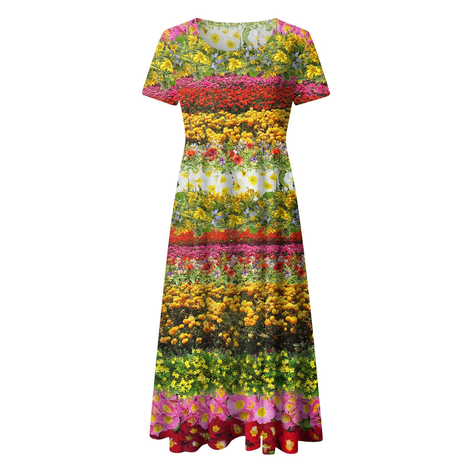 Black Swing Dress for Women - Summer Casual Short Sleeve Floral Printed Crew Neck Loose Boho Beach Dress | Perfect for Vacation, Beach Outings & Summer Parties