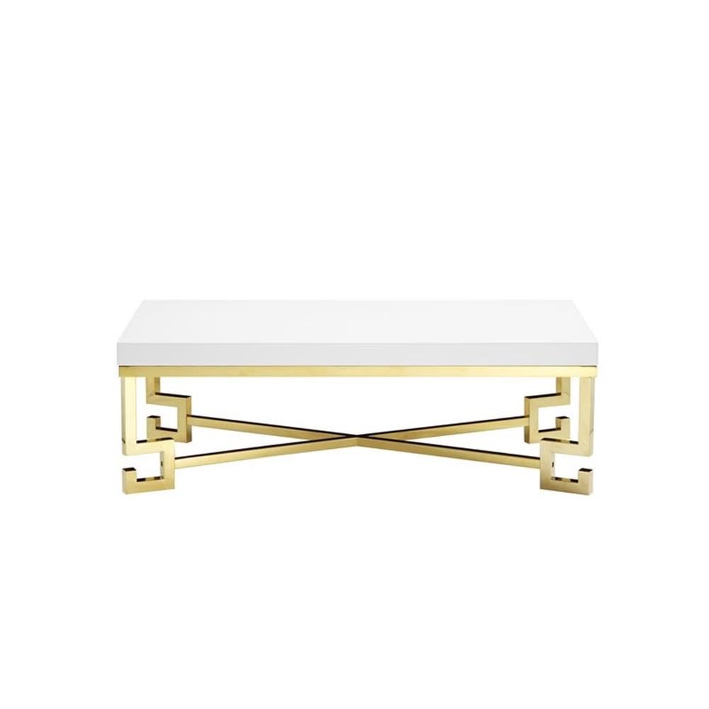 Sophia Modern White Lacquer & Gold Stainless Steel Coffee Table - Perfect for Living Room, Lounge & Contemporary Home Decor