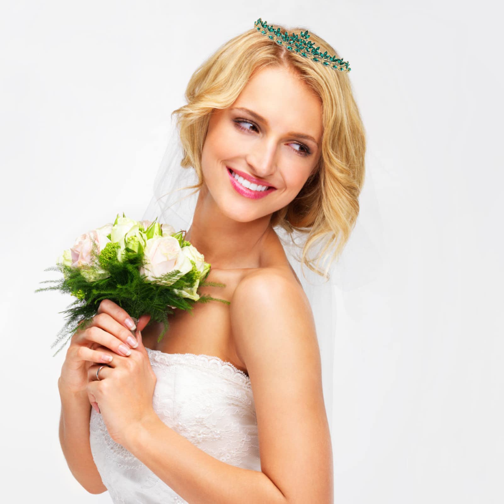 Uonlytech Princess Crown Hair Accessories for Girls & Brides - Green Wedding Tiara, Alloy Bridal Headdress & Hair Decorations | Perfect for Prom, Pageants & Special Occasions