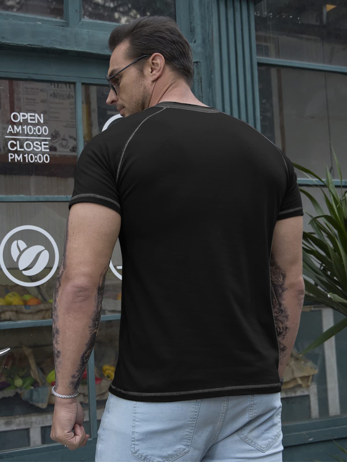 **PICKLION Men's Henley Shirts - Short Sleeve Button-Up Crew Neck T-Shirt, Regular Fit Pullover for Casual Wear & Outdoor Activities**