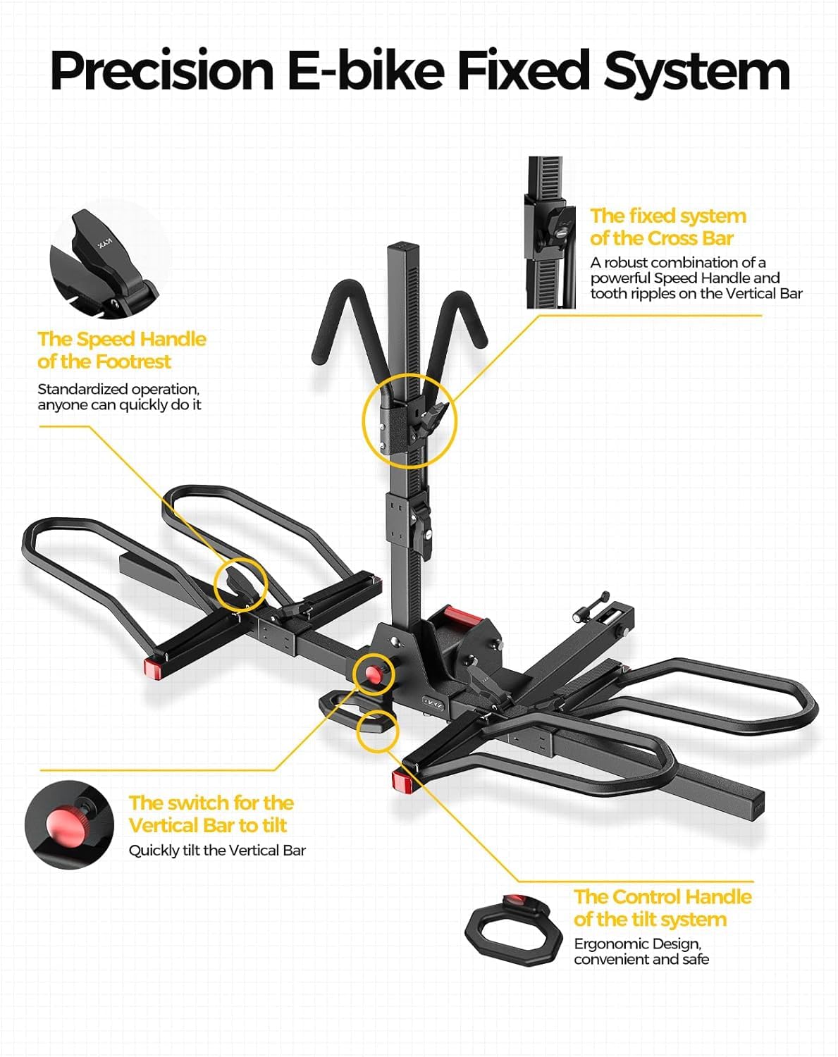 KYX 2-Bike Hitch Mount Bike Rack for SUV & RV - 180LBS Capacity, E-Bike Compatible, Quick Tilt Release, Foldable & Anti-Wobble Design with Double Lock System - Perfect for Road Trips, Camping & Outdoor Adventures