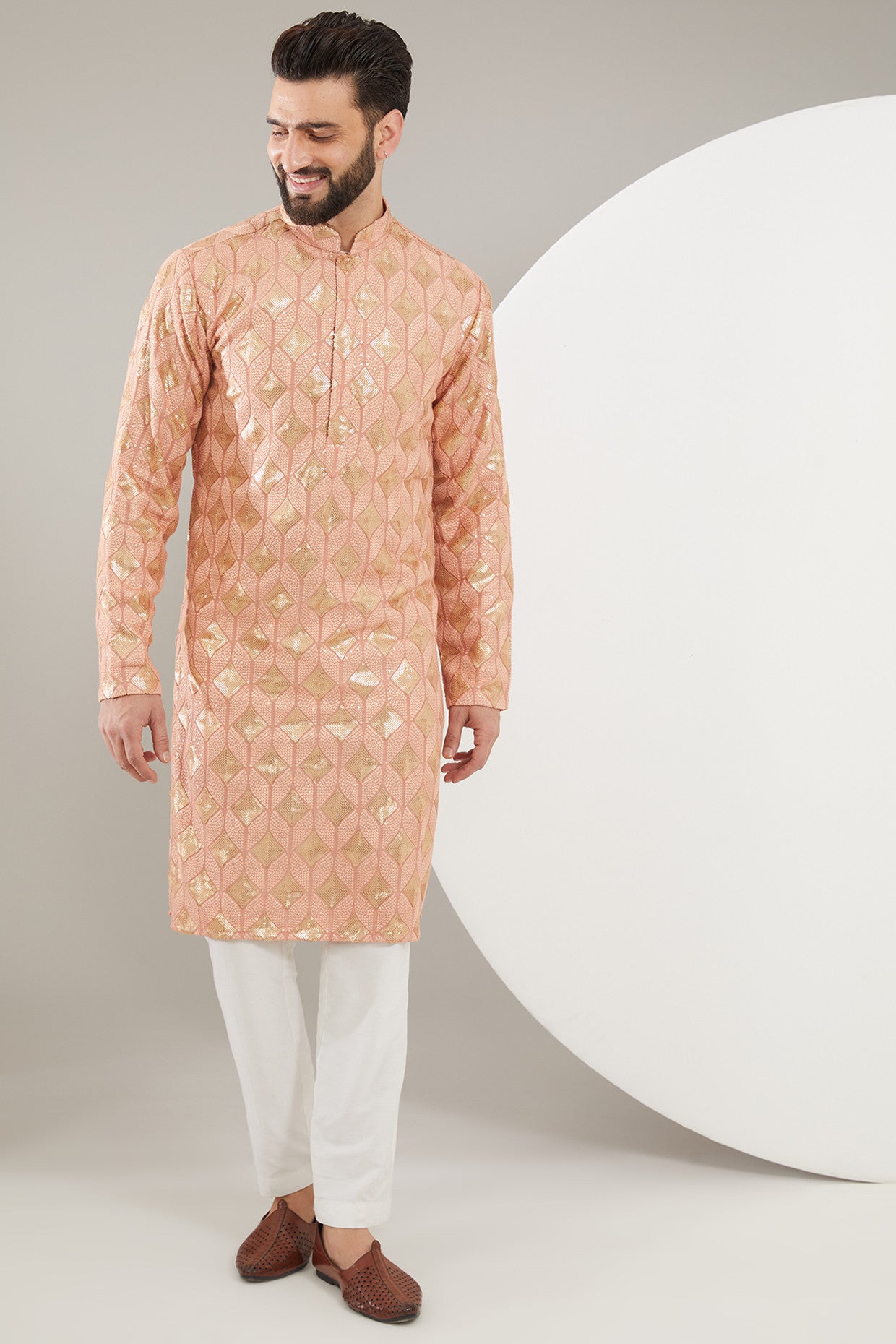 Elegant Mud Peach Chikankari Kurta for Women - Traditional Indian Embroidered Tunic Top - Perfect for Festivals, Weddings & Casual Wear