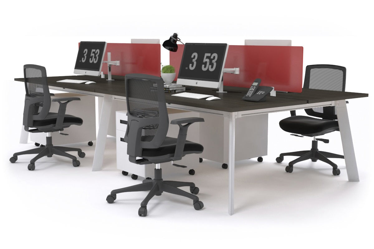 4-Person Workstation with White Frame - 1400L x 800W Office Desk with Cable Management Scallop | Perfect for Team Collaboration, Open Office Spaces & Shared Work Environments