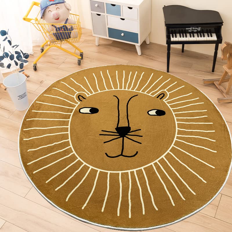USTIDE 2.6ft Round Soft Lion Nursery Play Mat - Non-Slip Cartoon Animal Rug for Kids Room, Baby Crawling & Toddler Playtime - Perfect for Daycare, Nursery Decor & Playroom Flooring