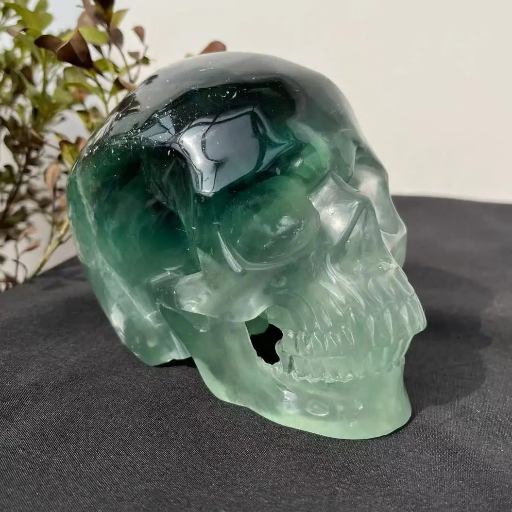 Natural Fluorite Quartz Crystal Hand Carved Skull - 110-130mm Healing Stone for Reiki, Meditation & Home Decor - Unique Spiritual Gift for Collectors & Energy Workers