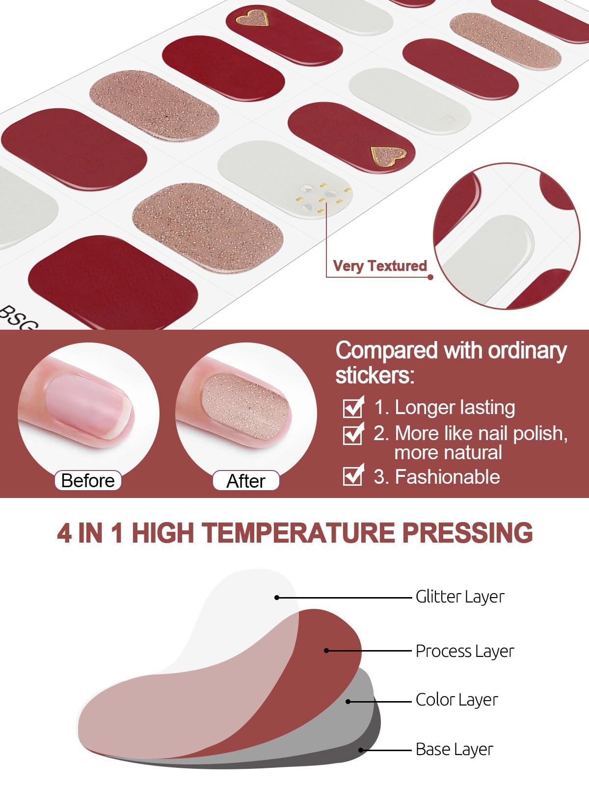 32Pcs Valentine Gel Nail Wraps - Heart Nail Art Stickers for Home Salon