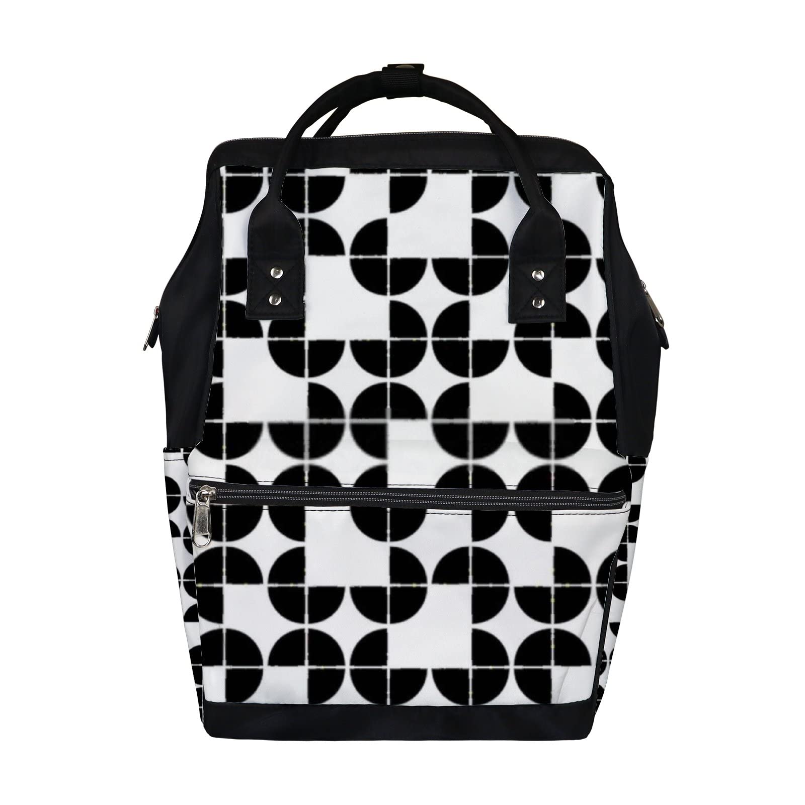 Retro Black and White Geometric Pattern Waterproof Diaper Backpack - Large Capacity Baby Nappy Bag for Travel, Work & Daily Use - Durable Unisex Laptop Backpack for Women & Men - Perfect for Parenting, Commuting and Outdoor Adventures