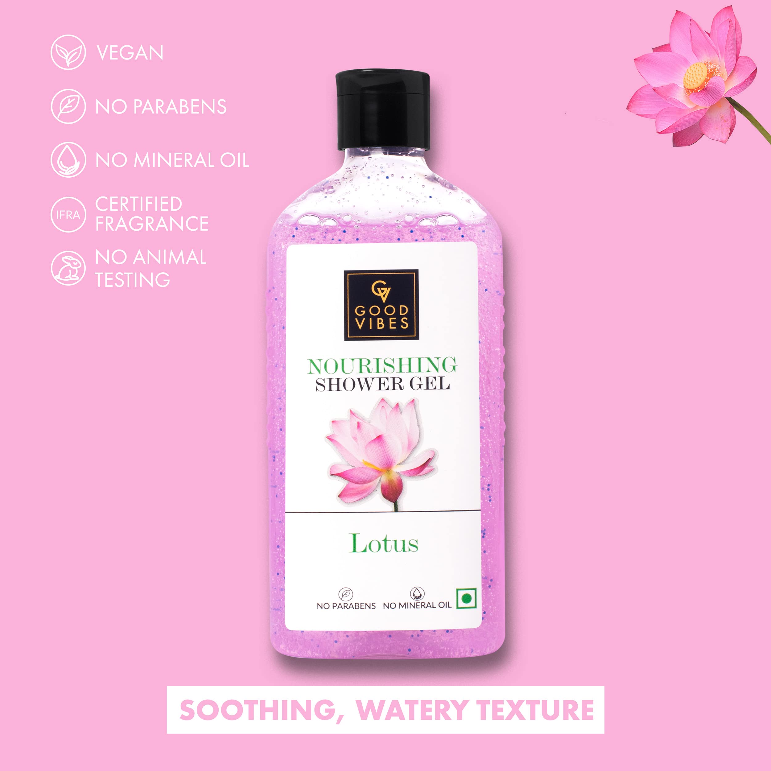 Good Vibes Lotus Nourishing Shower Gel 300ml - Moisturizing, Softening & Hydrating Body Wash for All Skin Types | Vegan, Paraben-Free, Mineral Oil-Free | Certified Fragrance | Perfect for Daily Relaxation & Spa-Like Bath Experience