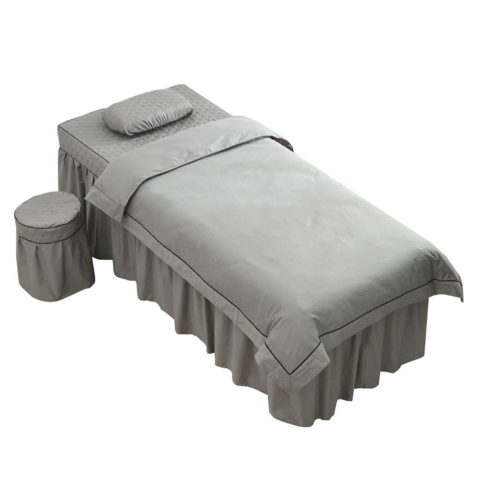 4-Piece Massage Table Skirt Set - Cotton Embroidered Beauty Salon Bed Cover with Gray Pattern (70x185cm) for Spa, Massage Therapy & Facial Treatments