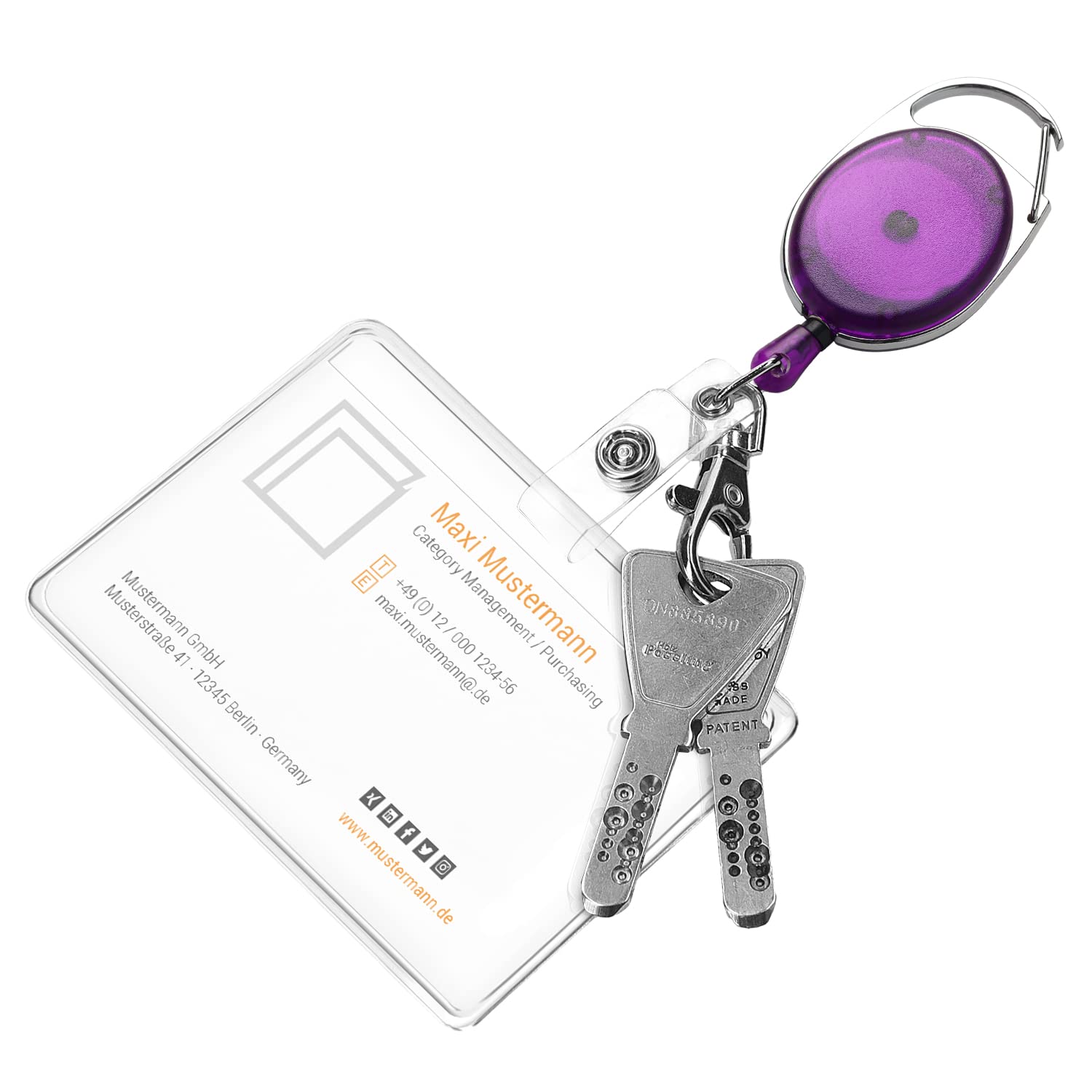 kwmobile Retractable ID Badge Holder with Metal Carabiner - Extendable Yo-Yo Lanyard for ID Cards & Passes - Violet Purple - Perfect for Office, School, Events & Security Access