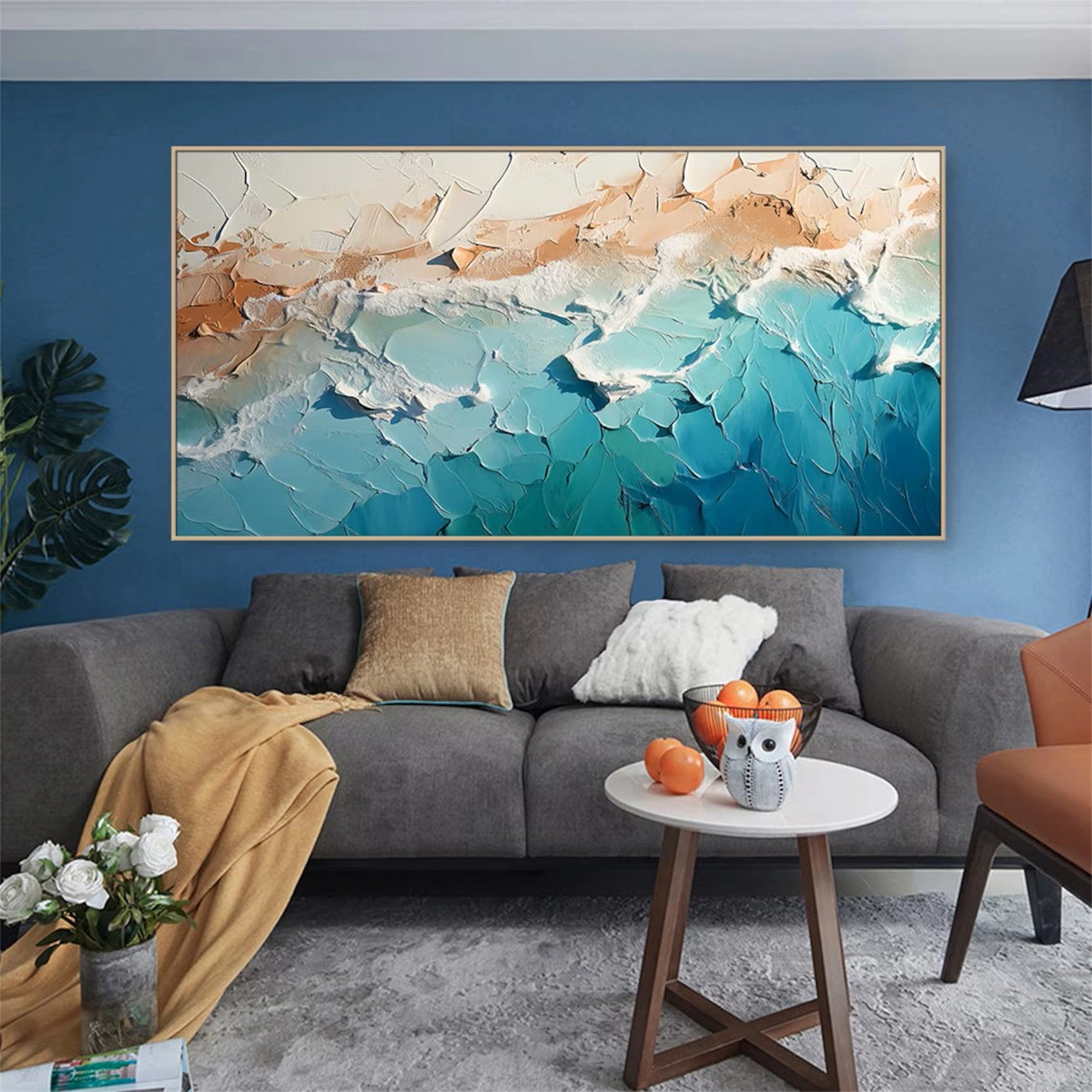 Ocean and Sky Painting #OS 061 - Handmade Canvas Wall Art for Home & Office Decor - Perfect for Living Room, Bedroom, or Office