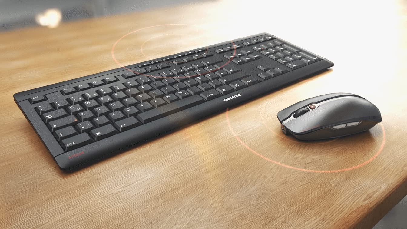Wireless Keyboard and Mouse Combo - CHERRY Stream Desktop Rechargeable Set (White) | Ergonomic for Office, Home & Gaming Use