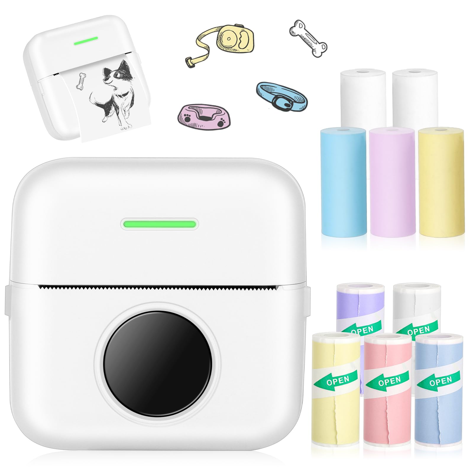 Portable Thermal Inkless Sticker Printer - 10 Rolls Printing Paper & Print Pods Included, Mini Printer for Journals, Notes, Kids Gifts - Android & iOS Compatible | Perfect for DIY Crafts, Scrapbooking, School Projects & Party Favors