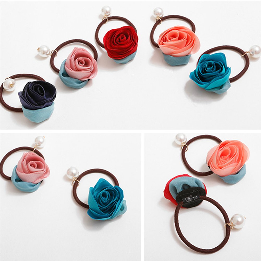 5Pcs Pearl Flower Hair Accessories for Women & Girls - Elastic Hair Ties, Headbands, Ponytail Holders & Hair Rings - Perfect for Weddings, Parties & Everyday Fashion Styling