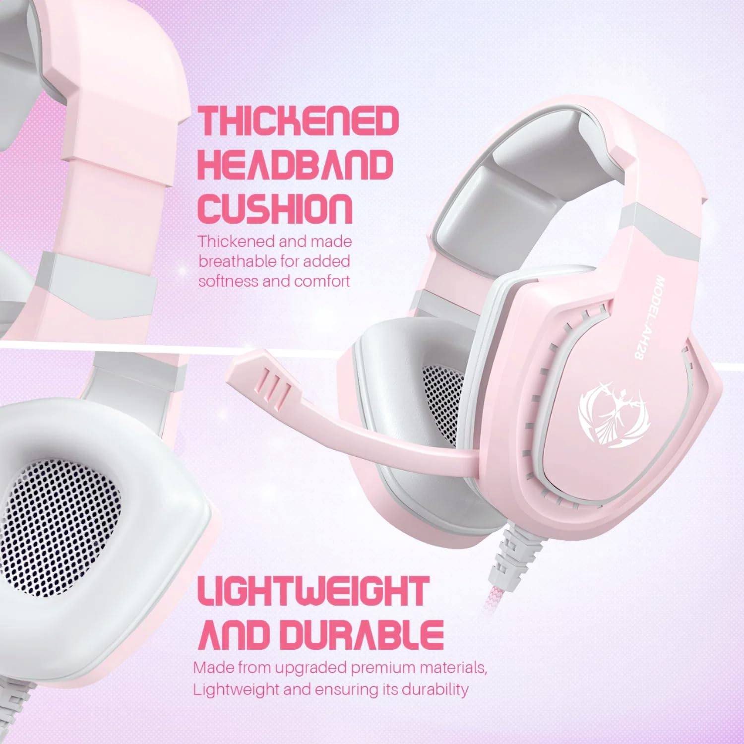 Pink Gaming Headset for Women & Girls with Microphone - Wired Over-Ear Headphones with Bass Boost & Stereo Surround Sound - Compatible with PC, Mac, PS5, Xbox, PS4, Laptop - Perfect for Gaming, Streaming & Online Classes (Pink)