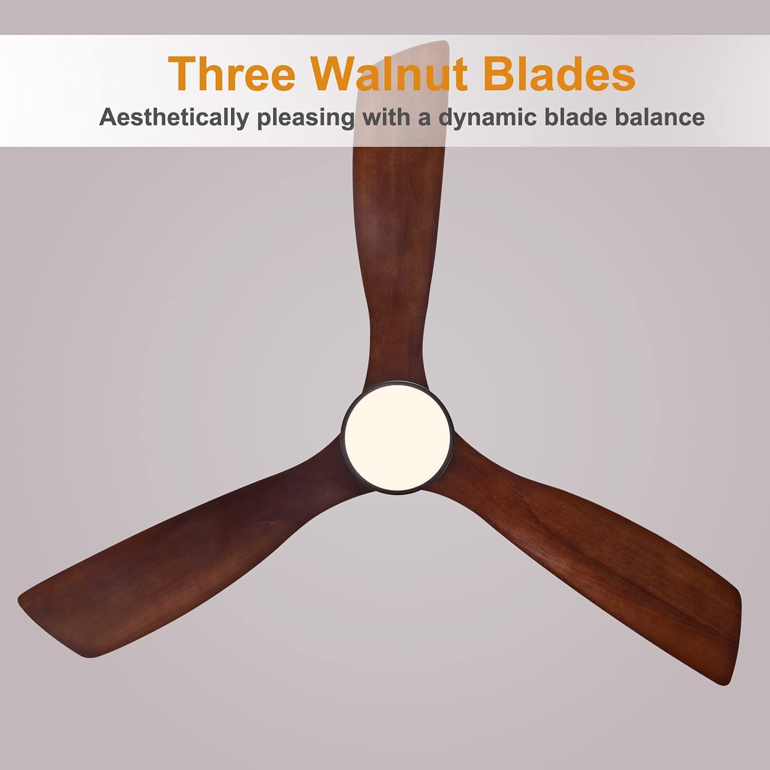 Sofucor 52 Inch Indoor Outdoor Ceiling Fan with Light Kit and Remote Control - 3 Speed Reversible Quiet DC Motor, 3 Walnut Wood Blades - Perfect for Bedroom, Living Room, Patio and Covered Porch