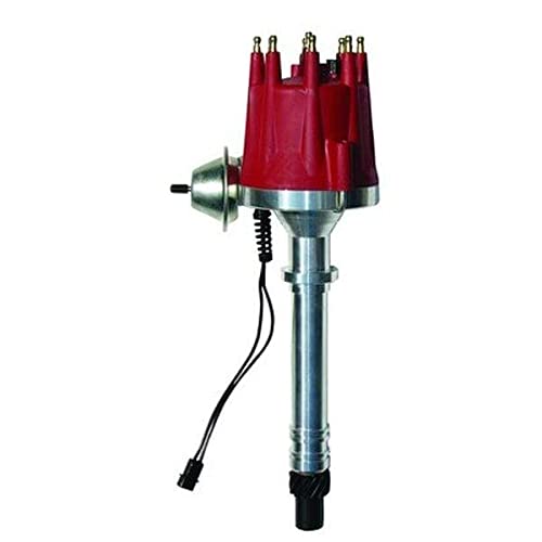 1VAC Billet Red Cap HEI Race Distributor for SB/BB Chevy with Vacuum Advance - High Performance Ignition Upgrade for Racing & Street Use