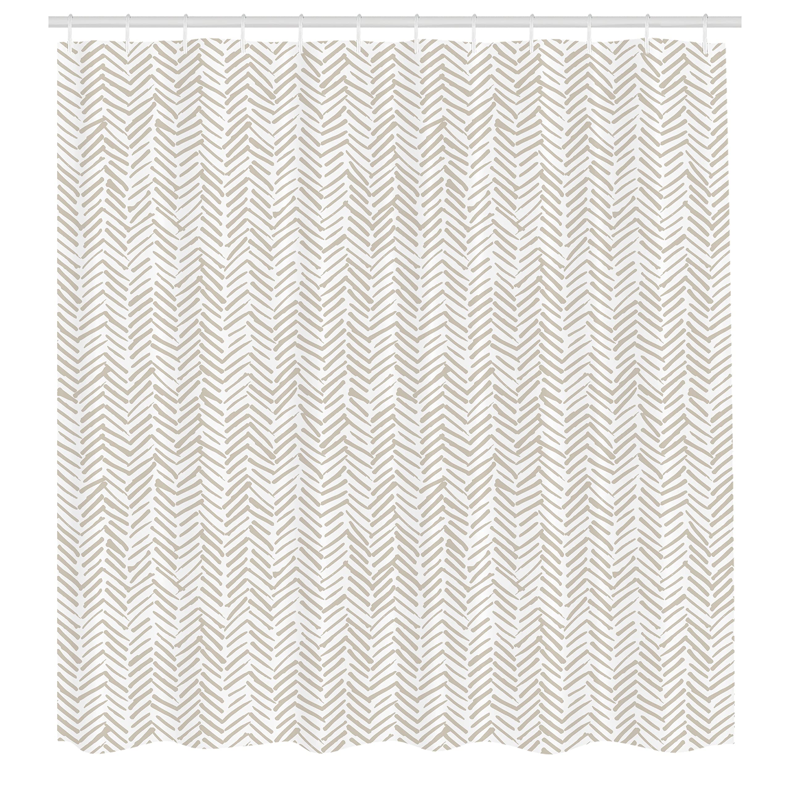 Lunarable Chevron Shower Curtain - Hand Drawn Monochrome Herringbone Abstract Design, 69x70 Inch Waterproof Fabric Bathroom Decor with Hooks, Beige & White - Perfect for Modern Bathrooms, Guest Baths & Spa-Style Retreats
