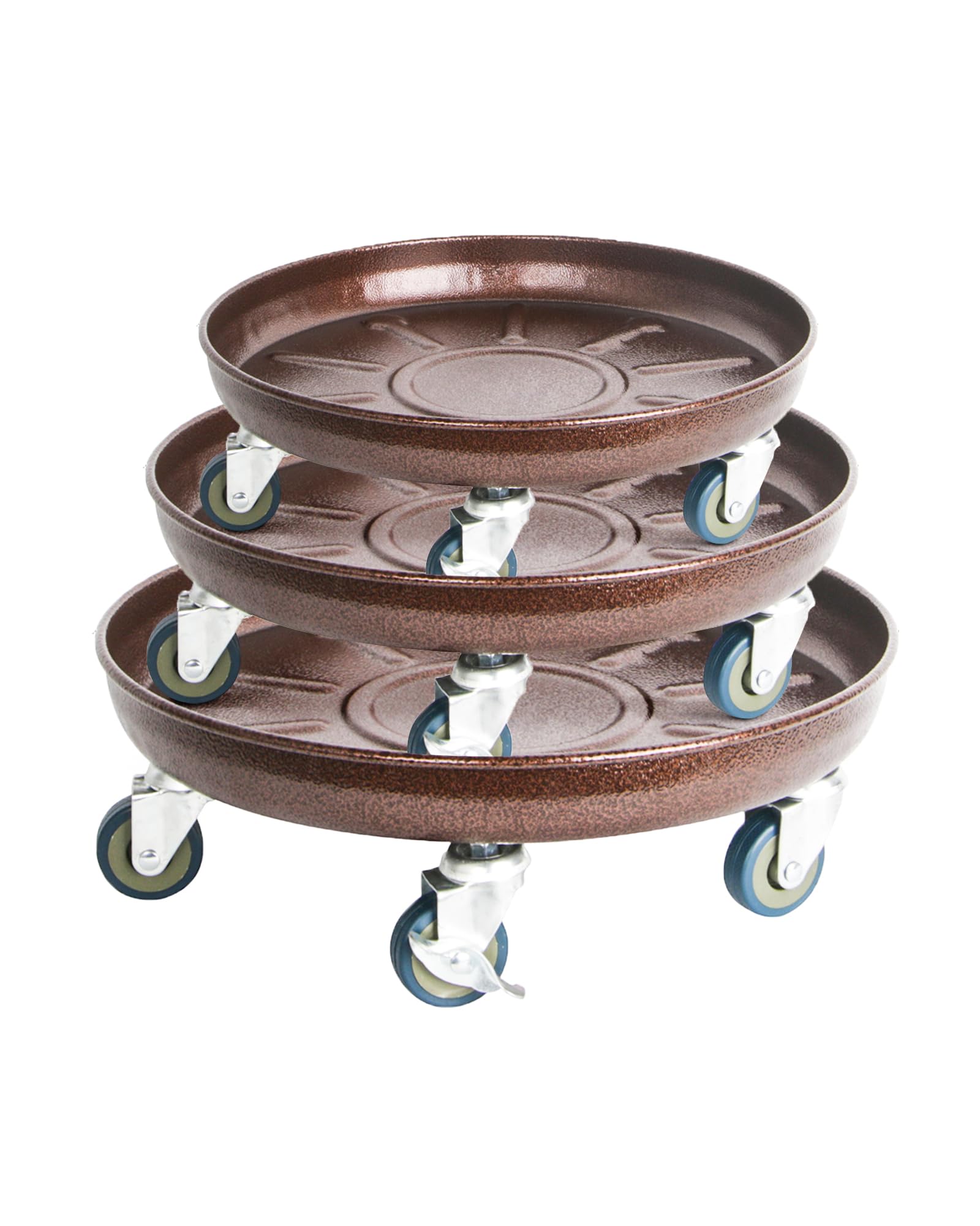 Heavy Duty Metal Plant Caddy with Wheels - 3 Pack Round Flower Pot Movers (12