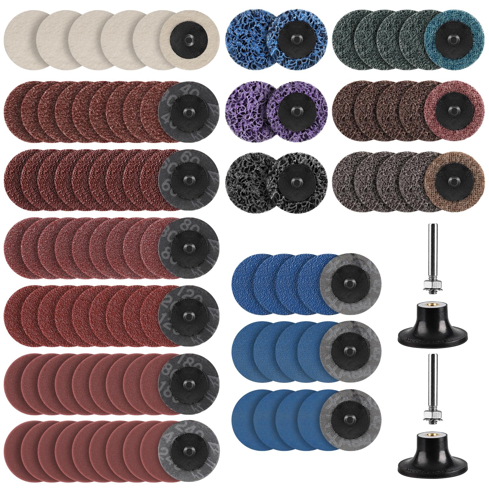 104Pcs 2 Inch Sanding Discs Set for Die Grinder, 1/4 Inch Shank Holder - Perfect for Metal Polishing, Rust & Paint Removal, Wood Sanding - Ideal for DIY Projects, Automotive Repair & Home Improvement
