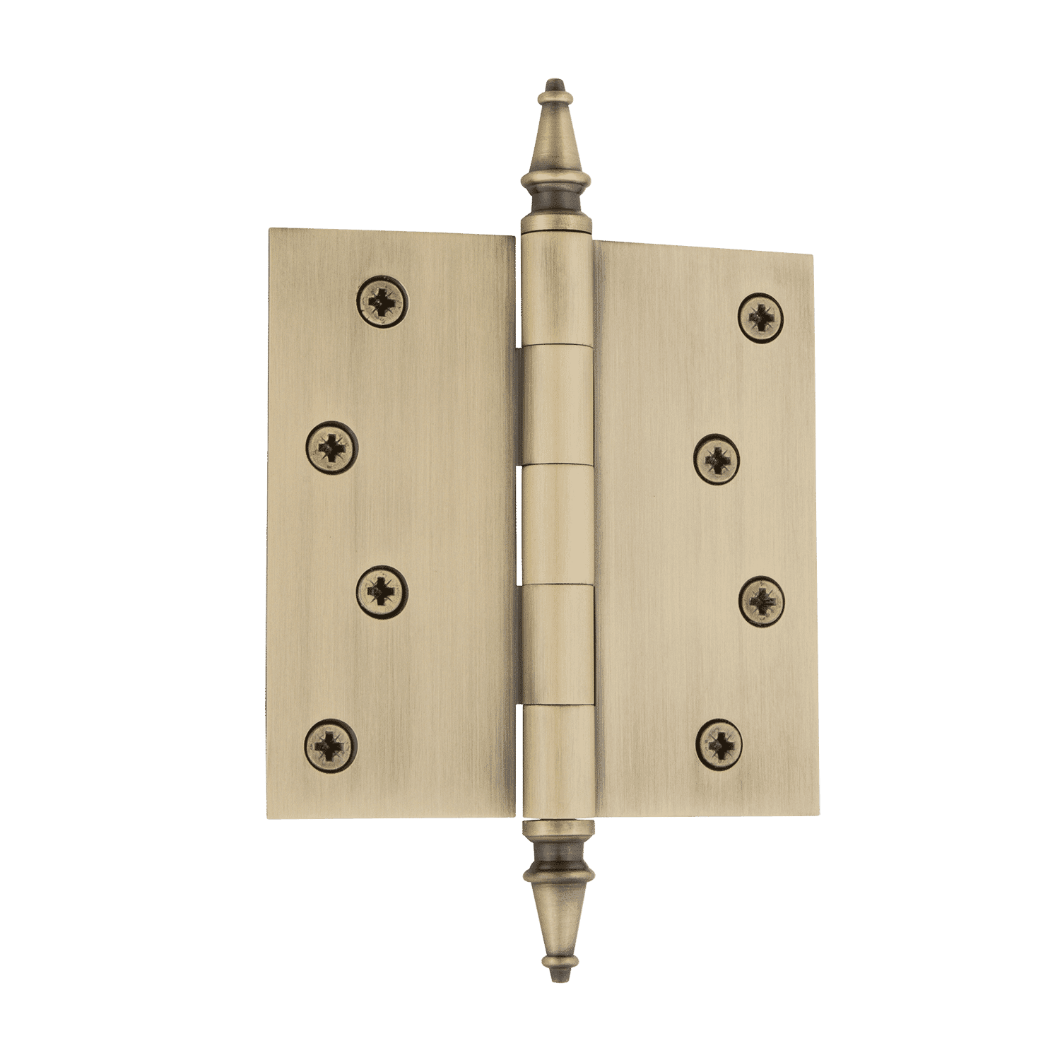 4 Pack Antique Brass Residential Door Hinges with Steeple Tip & Square Corners - Perfect for Interior Doors, Cabinets & Vintage Home Decor