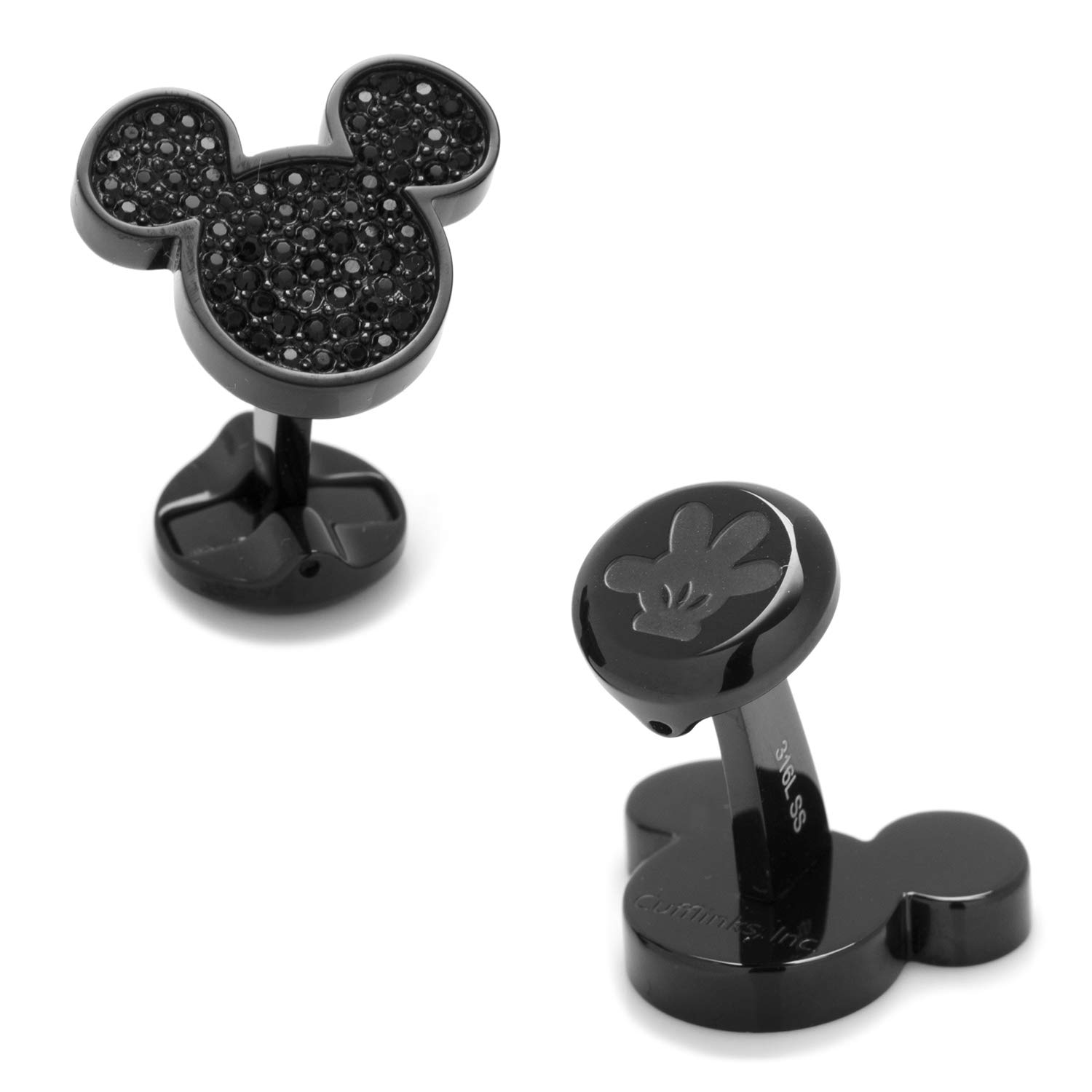 Stainless Steel Black Pave Crystal Mickey Mouse Cufflinks for Men - Elegant Disney Jewelry Gift for Wedding, Prom & Formal Events
