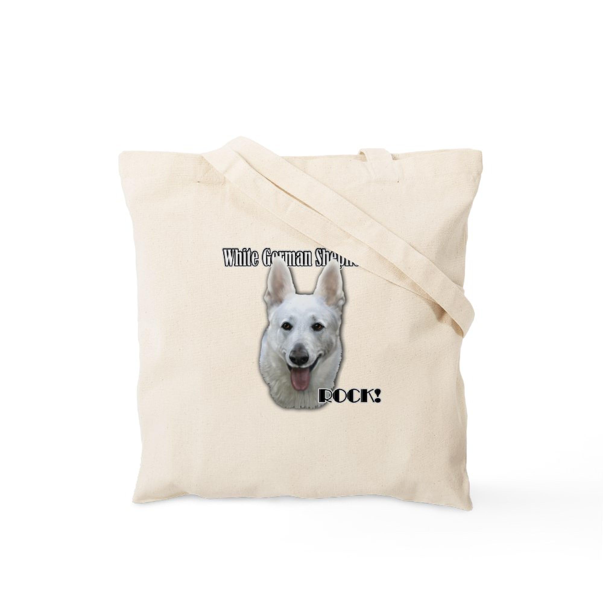 White German Shepherds Rock Tote Bag - Natural Canvas Reusable Shopping Bag for Groceries, Beach & Work | Eco-Friendly Cotton Tote with Dog Lover Design