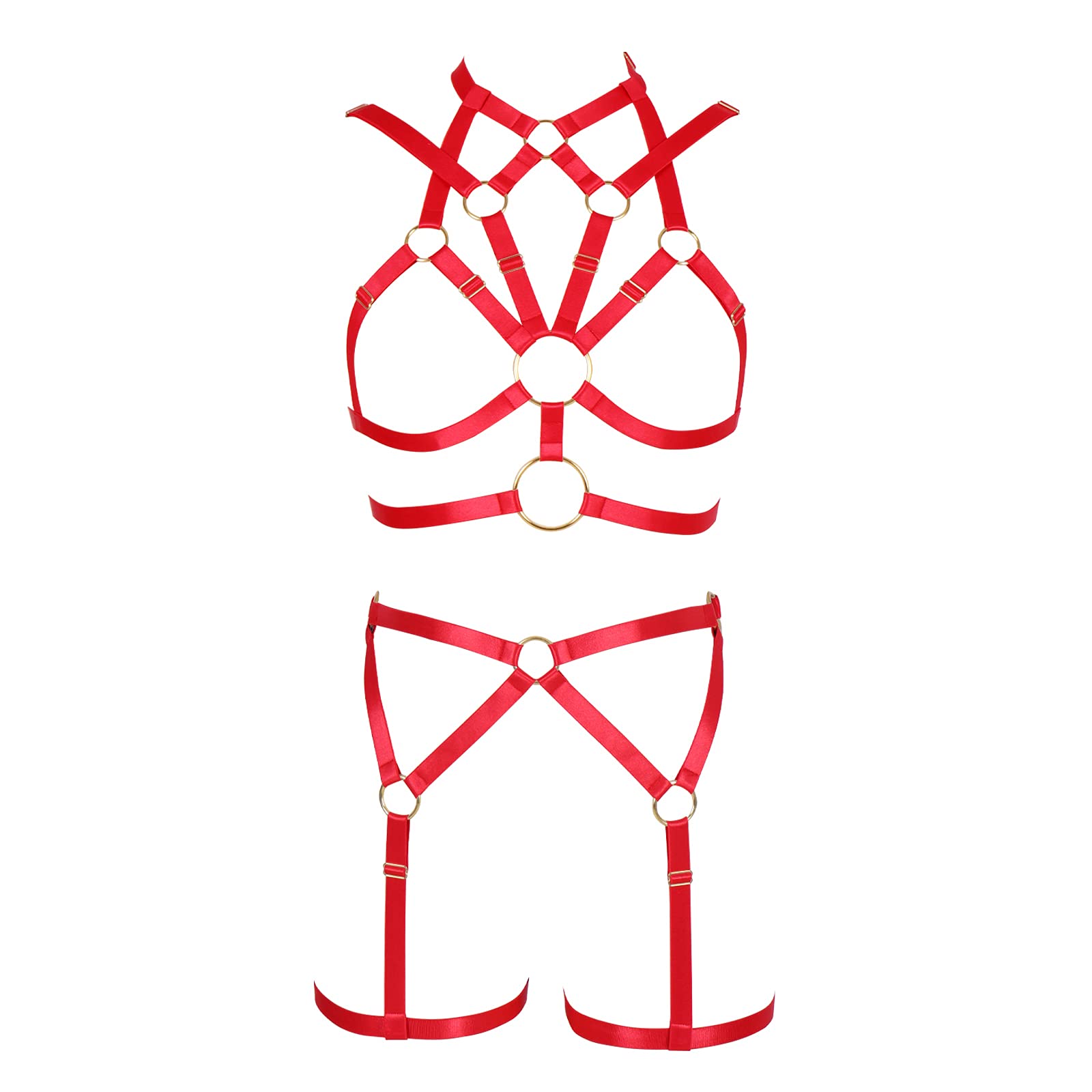 Black Women's Body Harness Lingerie Set - Punk Strappy Garter Belt & Stockings for Gothic Rave Fashion | Perfect for Halloween, Cosplay, and Nightclub Outfits