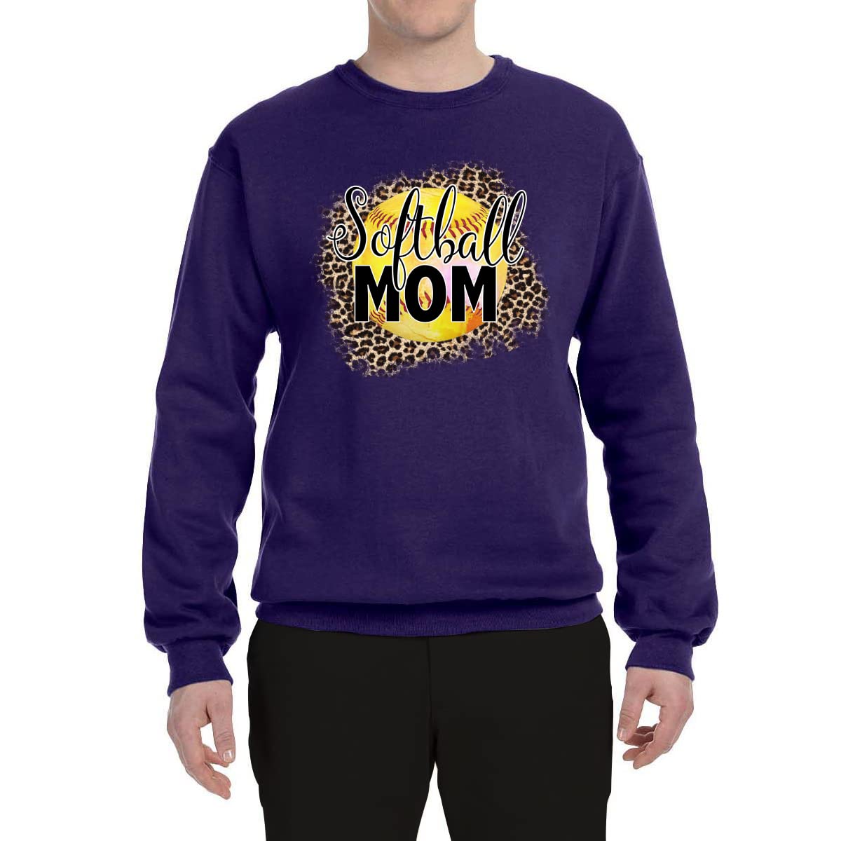 Wild Bobby Softball Mom Animal Print Graphic Sweatshirt - Unisex Crewneck Pullover for Women & Men - Perfect for Baseball Games, Team Sports & Casual Wear