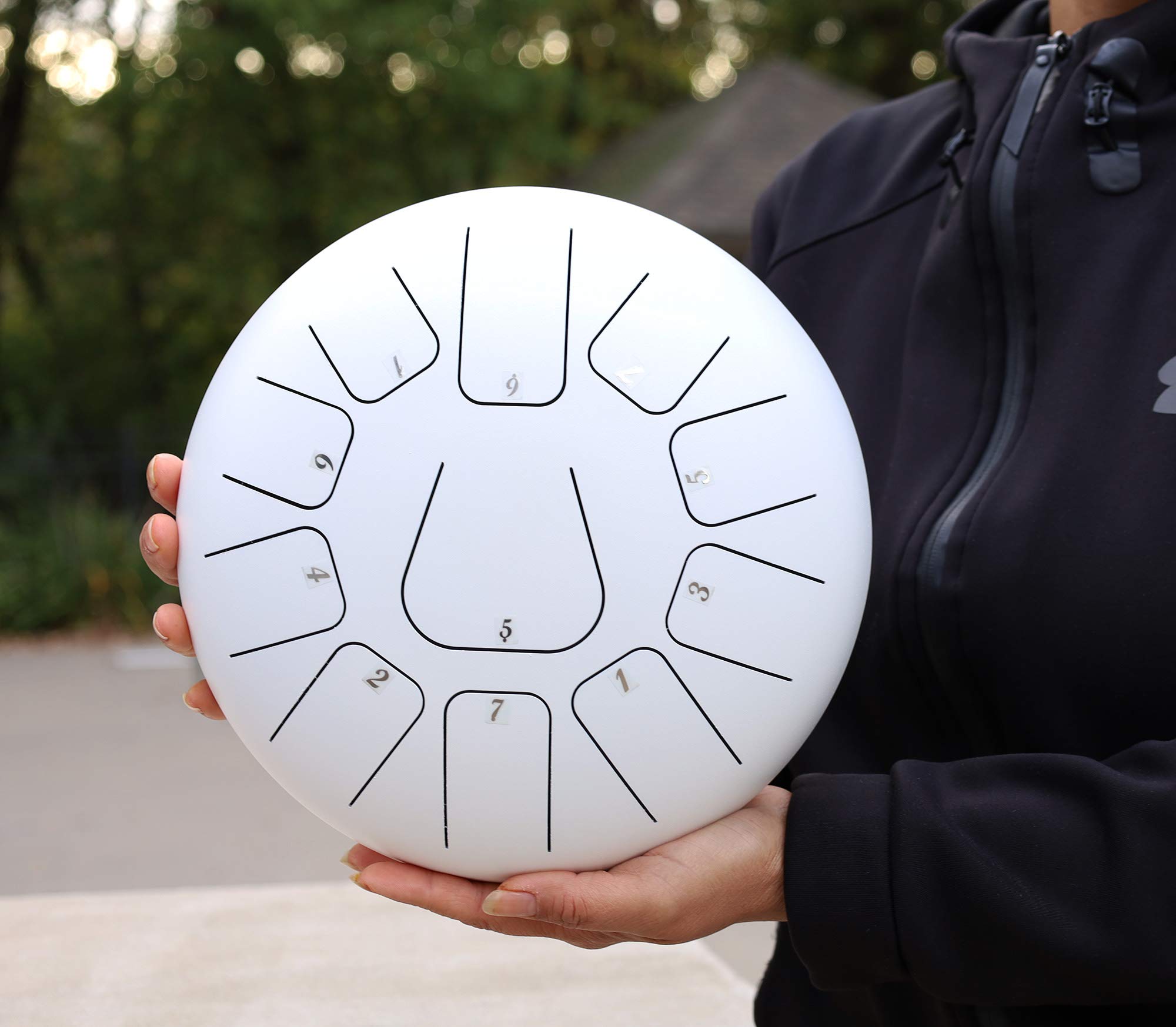 11 Notes 10 Inches Steel Tongue Drum - Handpan Drum, Chakra Healing Instrument with Pouch, Mallets & Finger Picks - Perfect for Meditation, Yoga, Sound Therapy & Musical Beginners (White)