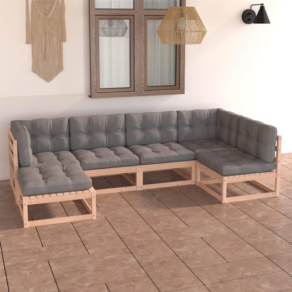 vidaXL 6-Piece Patio Furniture Set - Outdoor Sectional Sofa with Ottoman, Backyard Conversation Set with Cushions - Solid Pine Wood for Garden, Poolside & Deck Relaxation