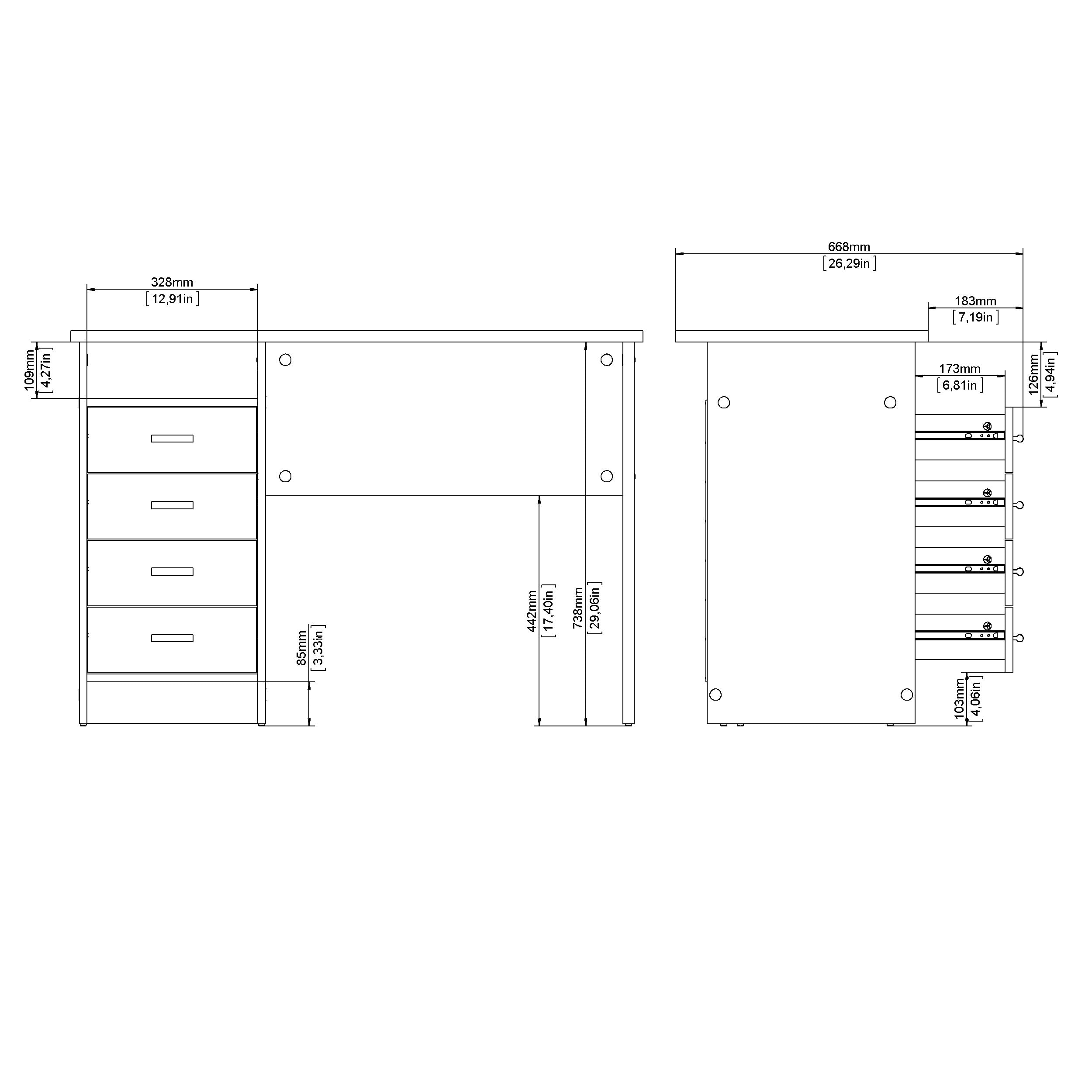 Modern White 4-Drawer Office Desk with Storage - Compact & Functional Writing Desk for Home or Office Workspace - Perfect for Small Spaces, Home Office & Study Rooms