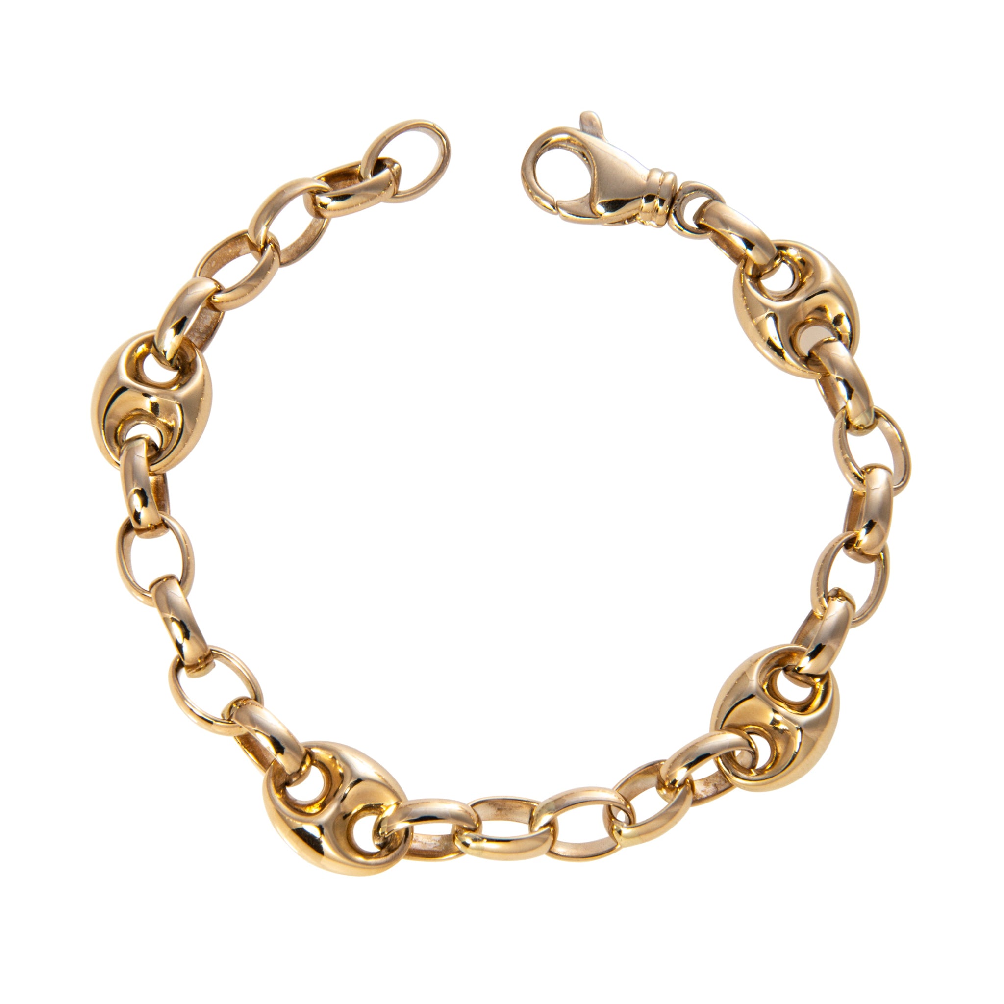 14K Yellow Gold Italian Puffy Mariner Chain Link Bracelet for Women - Elegant Jewelry Gift for Birthday, Anniversary & Special Occasions