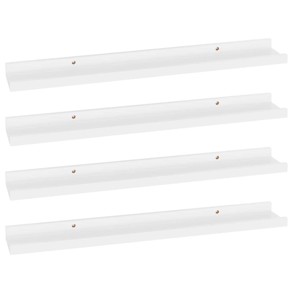 Picture Frame Ledge Shelves - Set of 4 White Wall Shelves (23.6x3.5x1.2 inches) for Storage & Display - Perfect for Bedroom, Living Room, Bathroom, Kitchen & Office Decor - Ideal for Photo Frames, Books, Plants & Home Organization