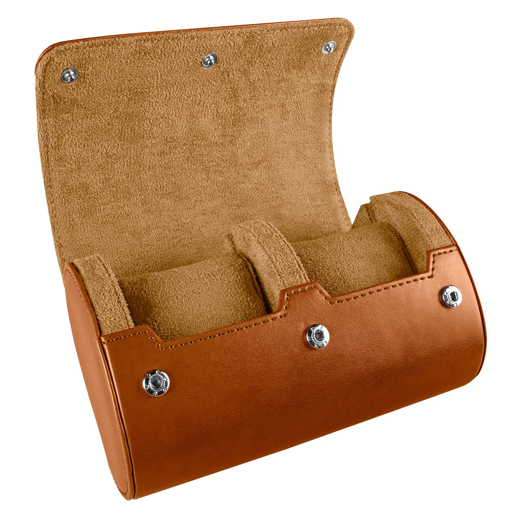 **BARTON WATCH BANDS - Brown Recycled Leather Watch Travel Case & Band Storage Organizer - Holds 2 Watches | Perfect for Travel, Business Trips & Watch Collection Display**