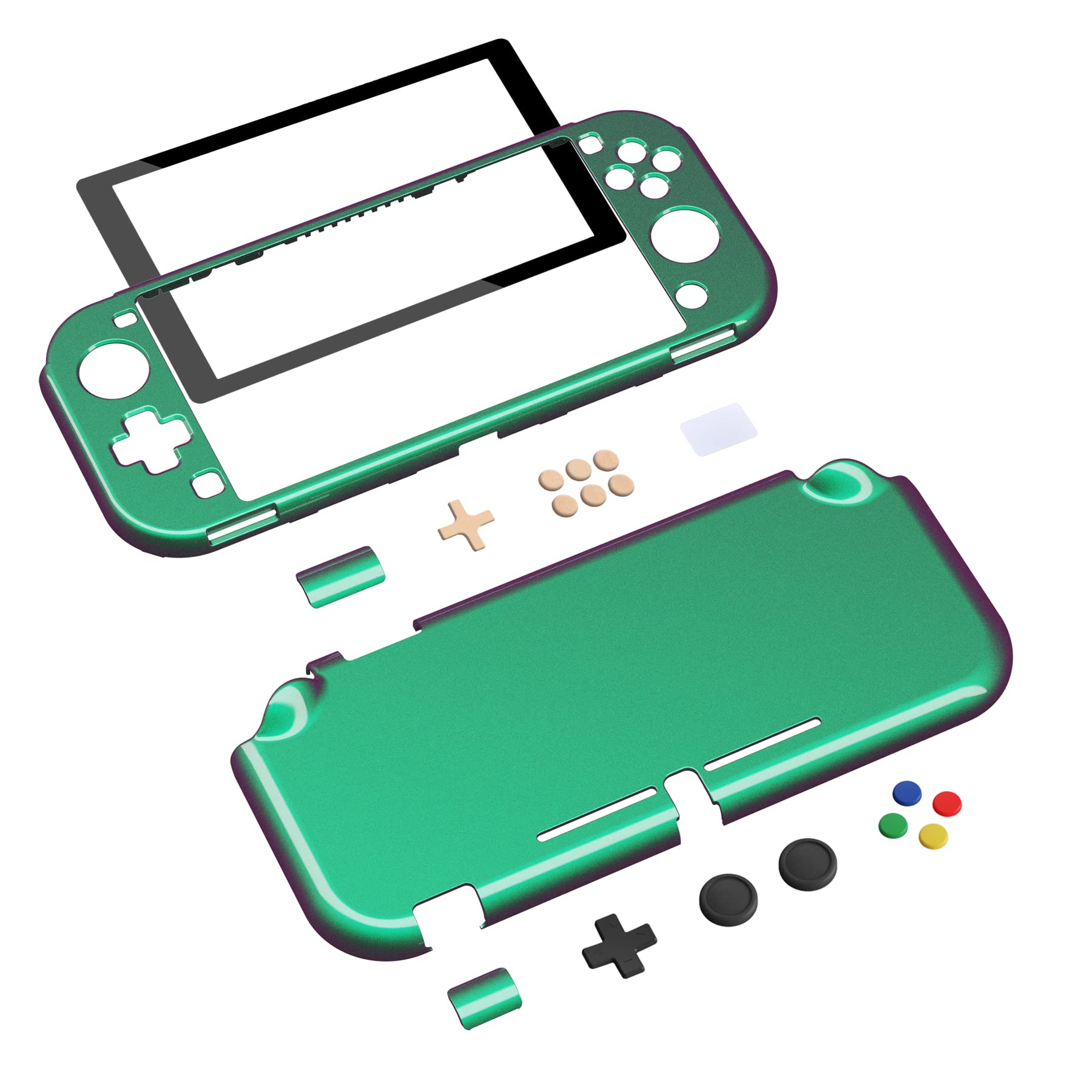 eXtremeRate PlayVital Glossy Chameleon Green Purple Protective Case Cover for Nintendo Switch Lite - Hard Shell Shield with Tempered Glass Screen Protector | Travel, Gaming, Home Entertainment Protection