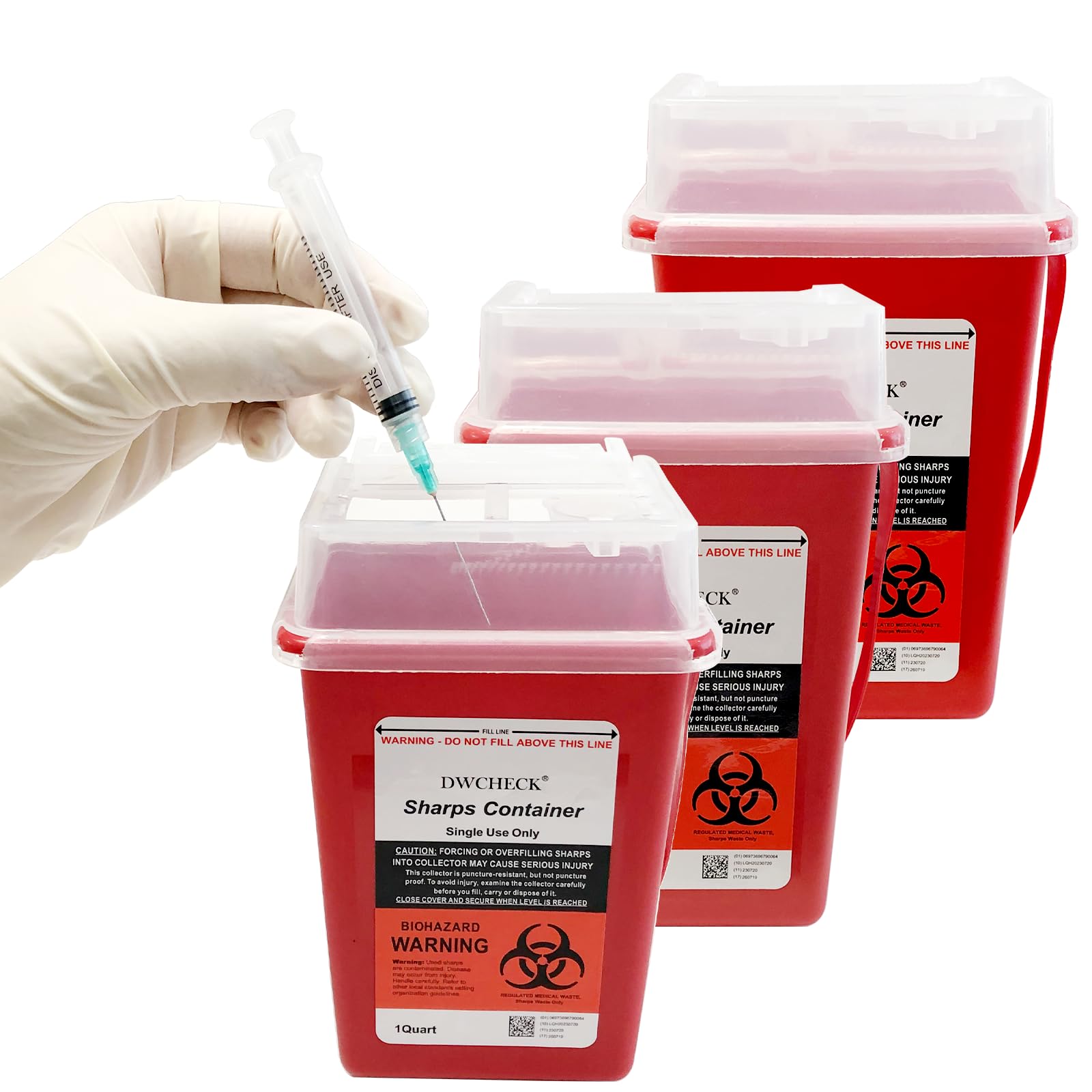 1 Quart Sharps Container 3-Pack - Professional Biohazard Needle & Syringe Disposal Box for Home Use | Travel-Safe Medical Waste Storage | Ideal for Diabetics, Tattoo Artists & Healthcare Workers