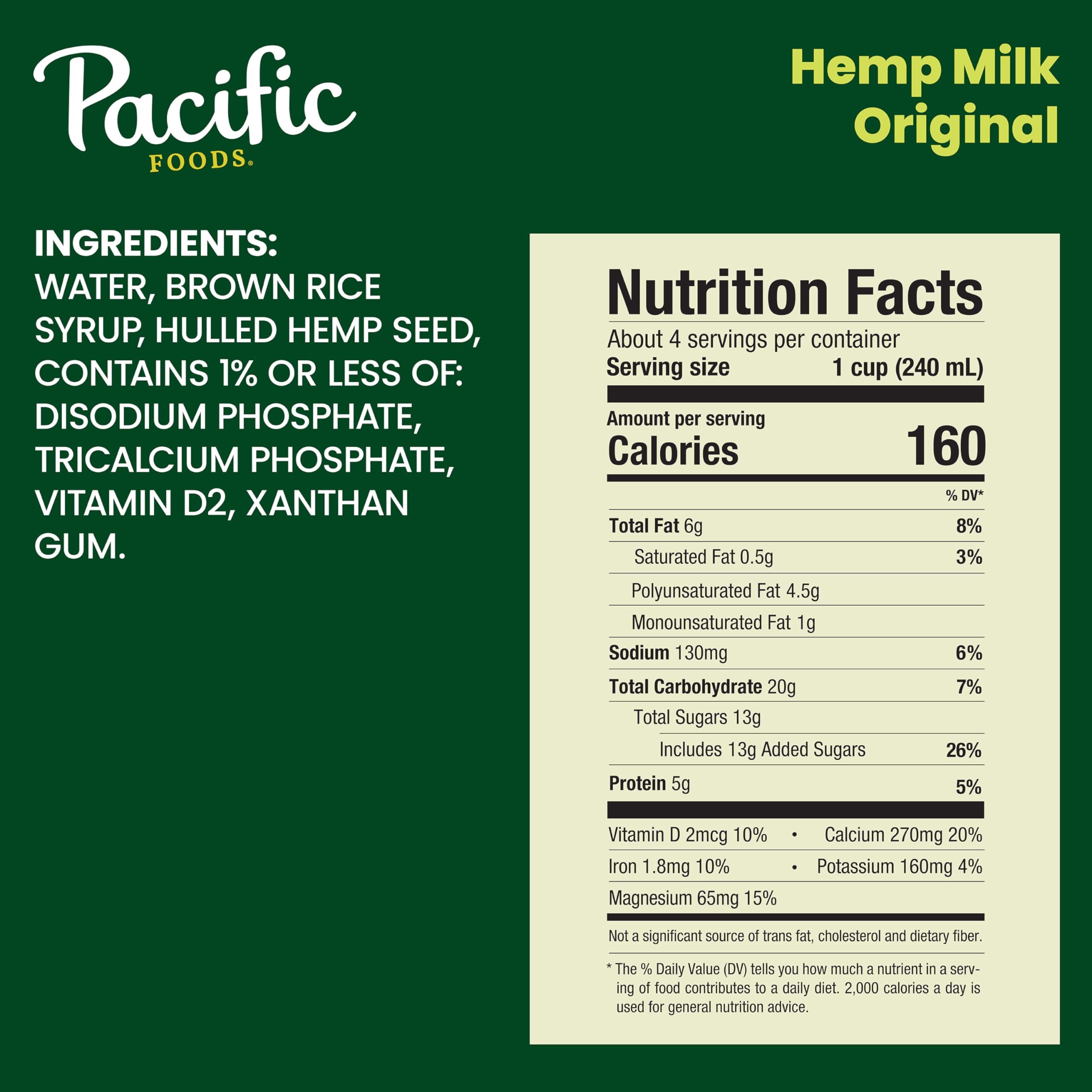 Pacific Foods Original Hemp Milk - Dairy-Free Plant Based Milk Alternative, 32 oz Carton | Vegan, Gluten-Free, Non-GMO | Perfect for Smoothies, Coffee & Baking
