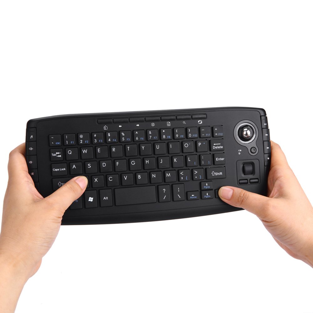 2.4GHz Wireless Keyboard with Trackball Mouse - Calvas E30 Ergonomic Remote Control for Android TV Box, Smart TV, PC, Laptop & Xbox 360 | Scroll Wheel & Multimedia Keys | Perfect for Home Entertainment & Office Work (Black)