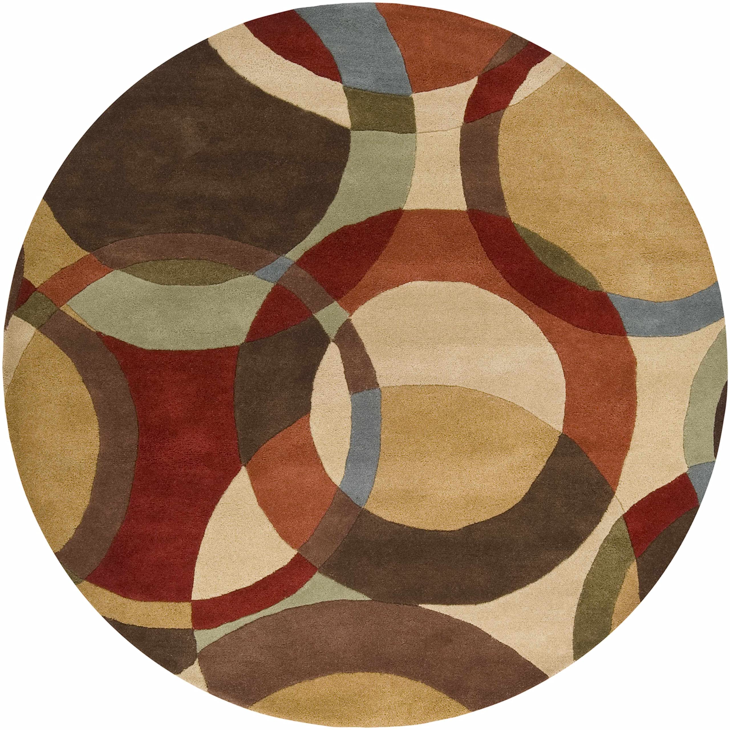 Hauteloom Tilbury Wool Area Rug for Living Room & Bedroom - Modern Round 8' Rug in Brown, Purple, Red - Soft & Durable Handmade Wool Carpet - Perfect for Home Decor, Cozy Spaces & High Traffic Areas