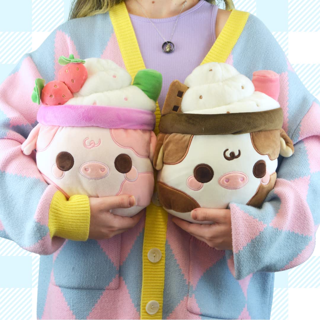 Cute Kawaii Strawberry Milkshake Cow Plush Toy - Super Soft 10 Inch Stuffed Animal Collectible for Kids & Adults | Perfect Gift for Birthday, Valentine's Day & Home Decor