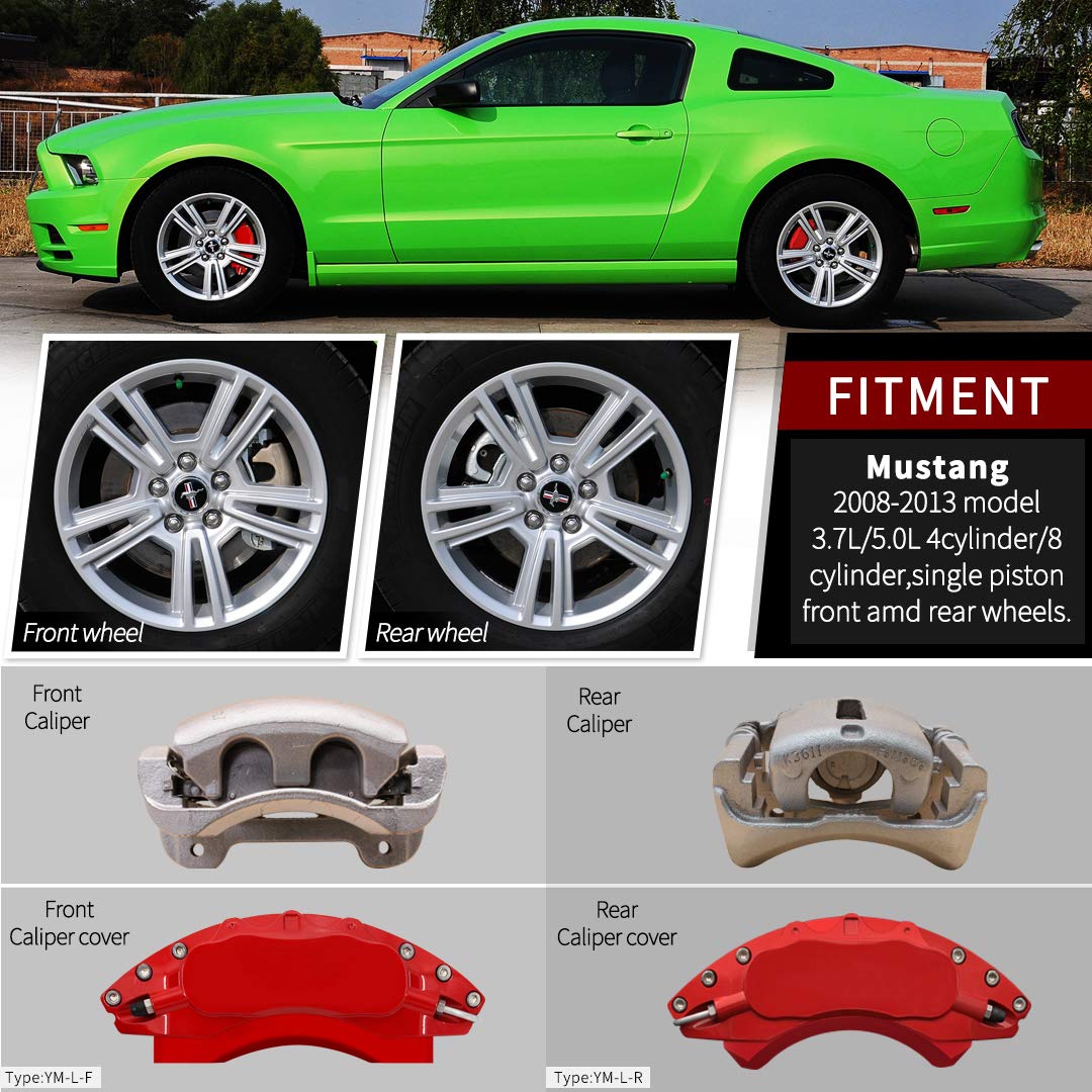 AOOA Red Brake Caliper Covers for 2008-2013 Ford Mustang - Set of 4 | High-Performance Protection & Custom Style Upgrade for Sports Cars