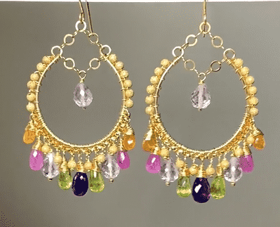 Gold Pink Sapphire Statement Gemstone Hoop Earrings - Elegant Dangle Ear Jewelry for Women, Perfect for Parties, Weddings & Special Occasions
