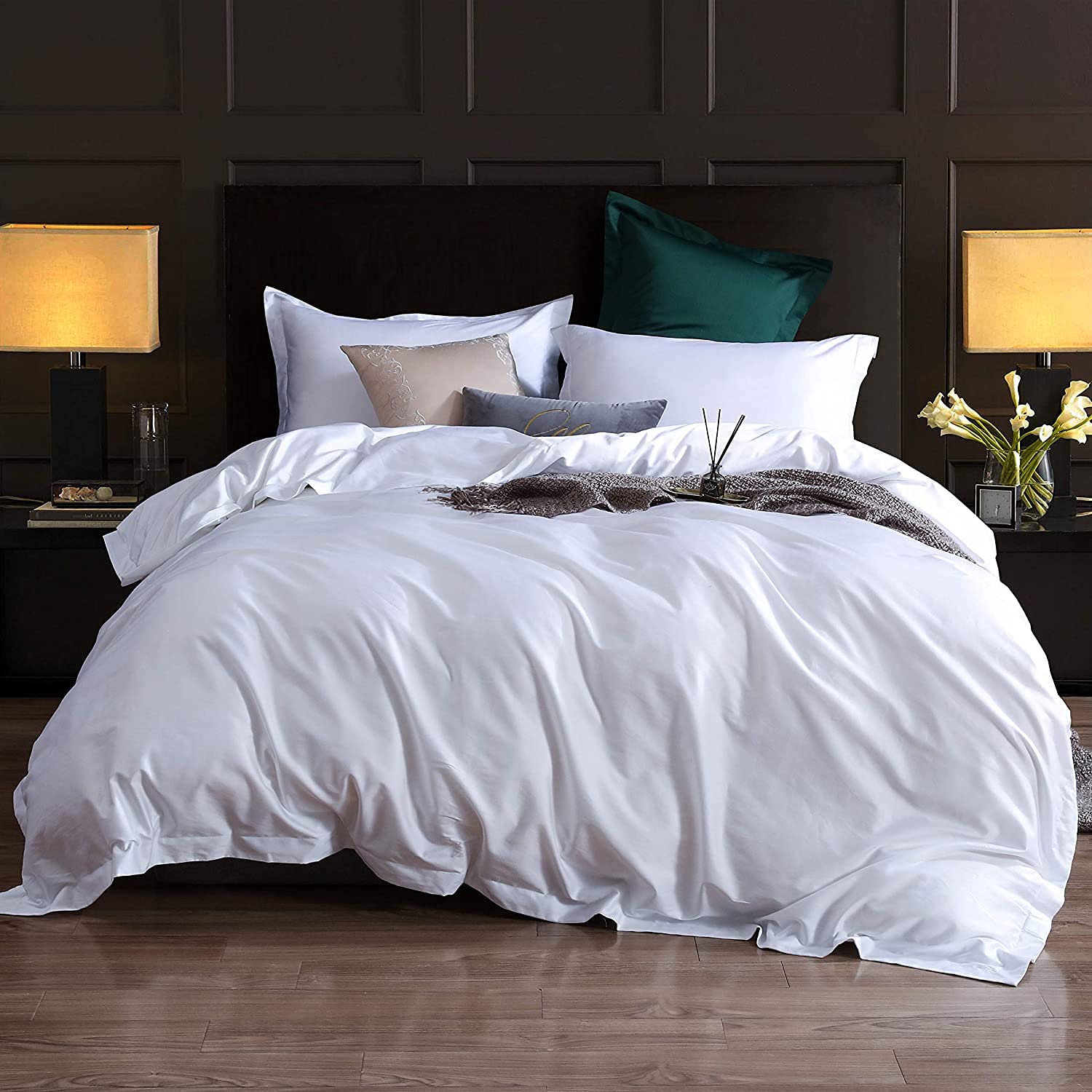 Premium Egyptian Cotton Duvet Cover Set - 1000 Thread Count, Hotel Quality Luxury Bedding - Full/Queen Size, Solid White - Perfect for Master Bedrooms & Guest Rooms