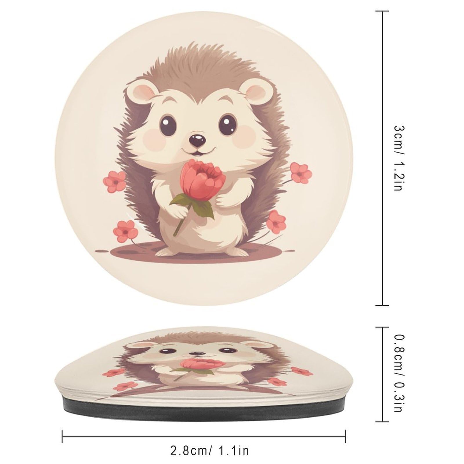 Cute Hedgehog with Flower Glass Refrigerator Magnets - 2 Pack Round Fridge Stickers for Kitchen, Office & Cabinet Decor - Perfect for Adding Charm to Appliances and Metal Surfaces