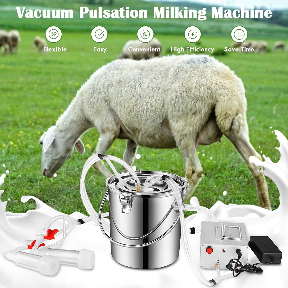 7L Electric Milking Machine for Goats & Cows - Single Bucket Piston Vacuum Pulsation Mini Household Milker with US Plug - Perfect for Small Farms, Homesteads and Dairy Enthusiasts