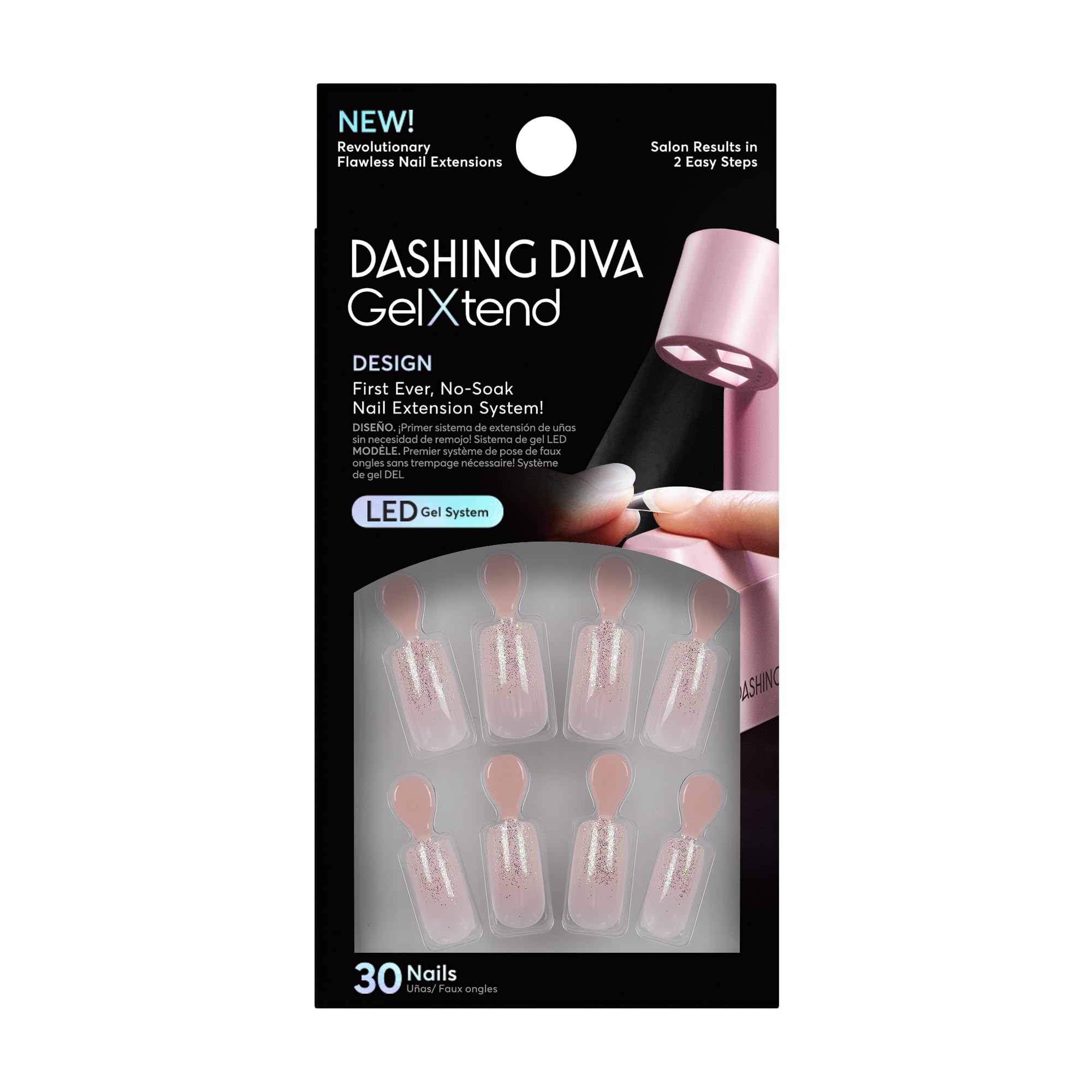 Dashing Diva GelXtend Nail Set - Summer Shimmer Nude Press On Nails | Long Lasting 14 Days | No Soak Gel Nails with Easy Removal | Perfect for Vacations, Weddings & Everyday Glam