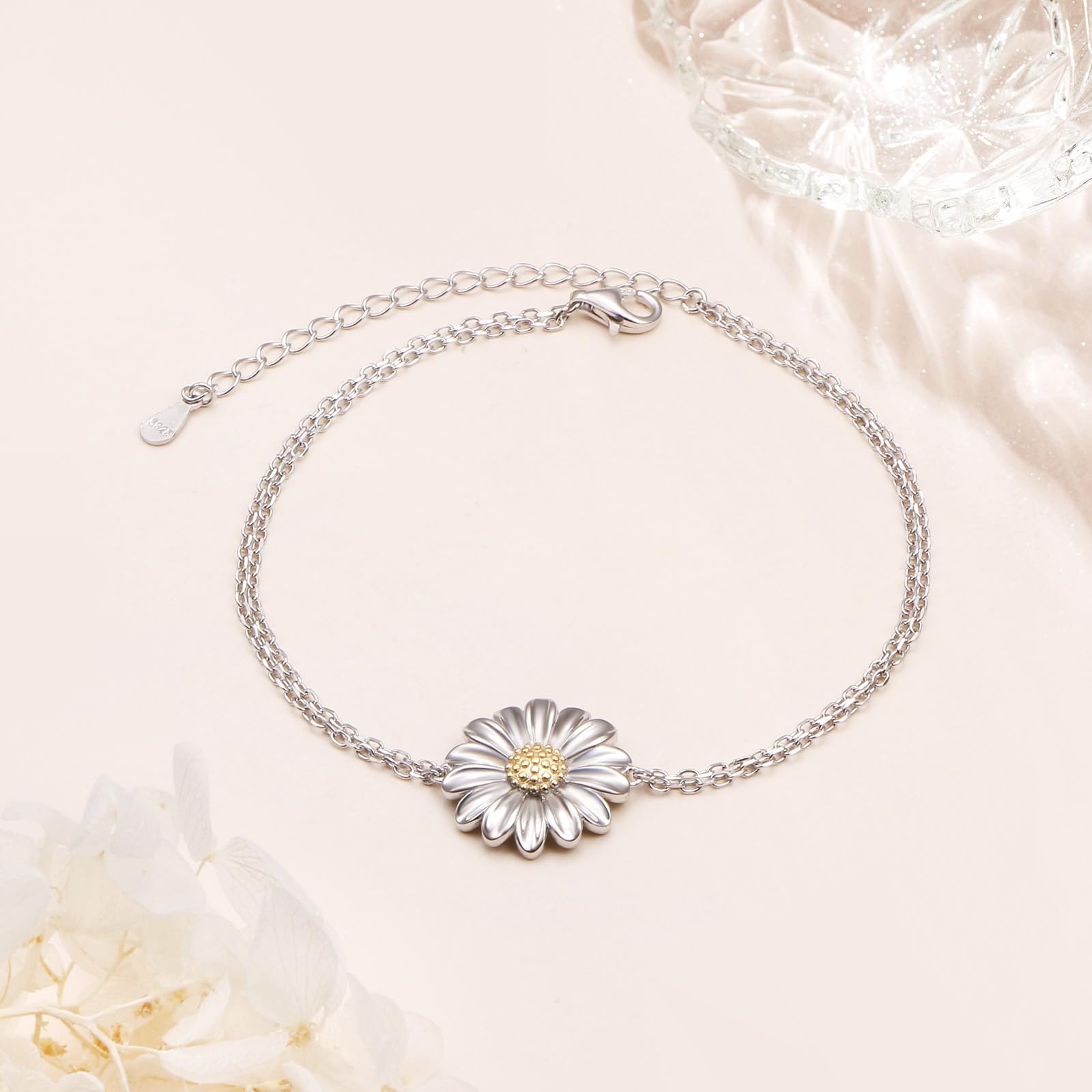 FLYOW 925 Sterling Silver Floral Bracelet for Women | Elegant Flower Design Jewelry | Perfect Birthday Gift for Her | Ideal for Parties, Weddings & Everyday Wear