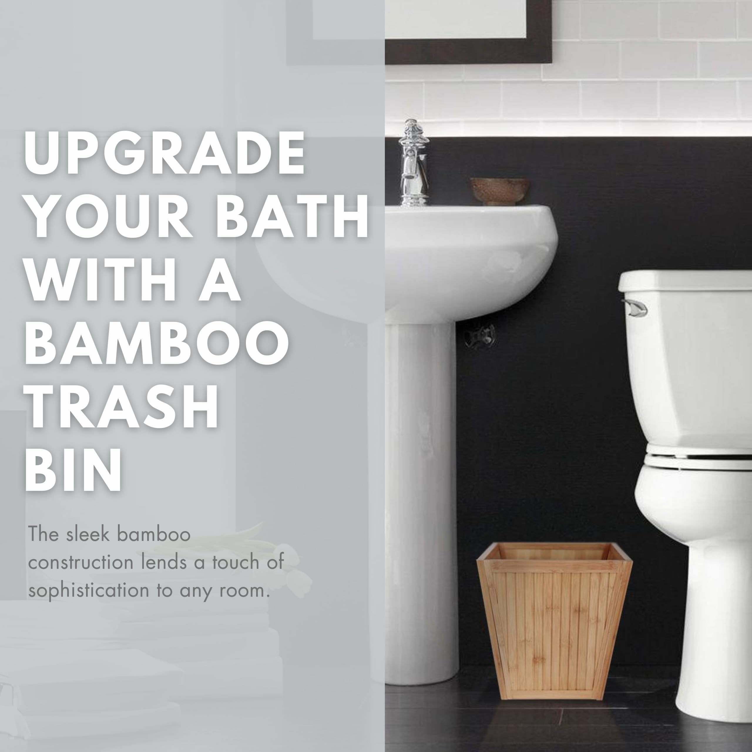 100% Bamboo Wooden Wastebasket Trash Can - Eco-Friendly Bathroom & Office Trash Bin for Home, Kitchen, Bedroom | ToiletTree Products